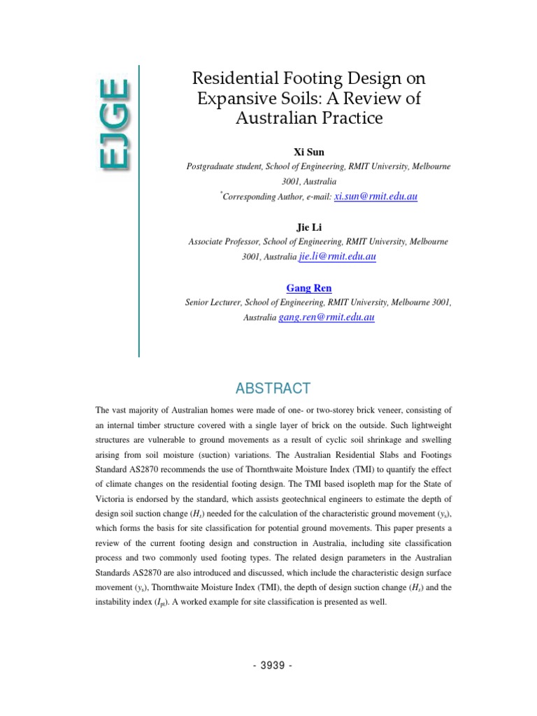 Residential Footing Design On Expansive Soils - Sun Et Al (EJGE 2017 ...