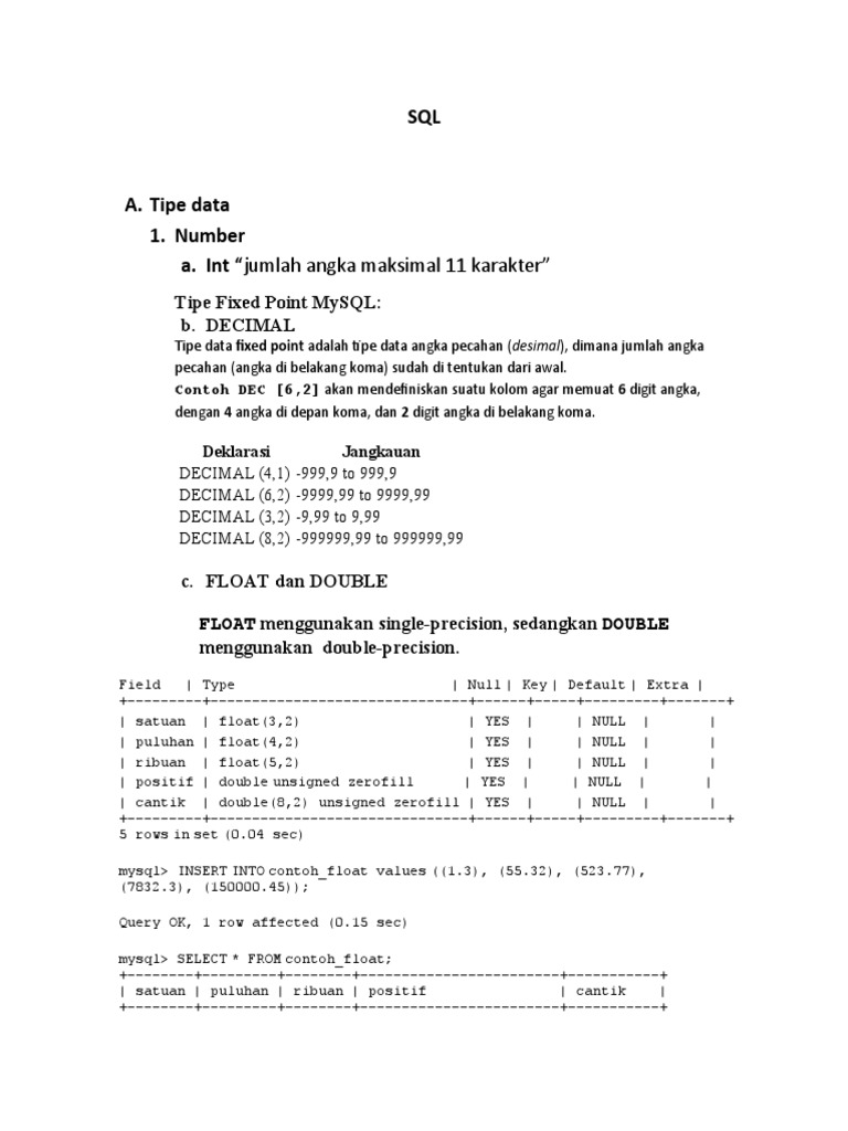 Tipe Data dan Atribut MySQL | PDF