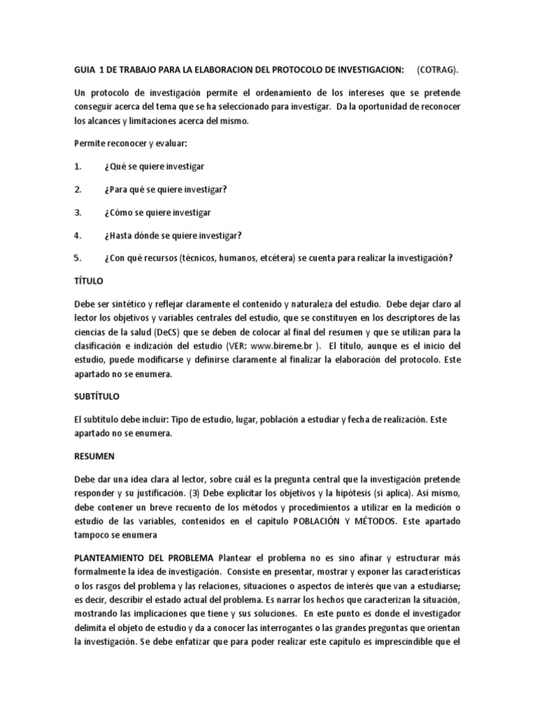 Guia 1 de Trabajo para La Elaboracion Del Protocolo de Investigacion ...