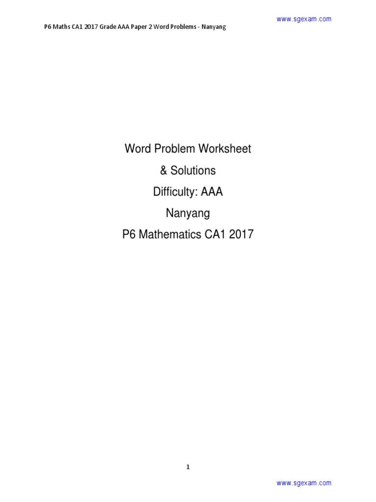 P6 Maths CA1 2017 AAA Word Problems | PDF | Teaching Mathematics | Business
