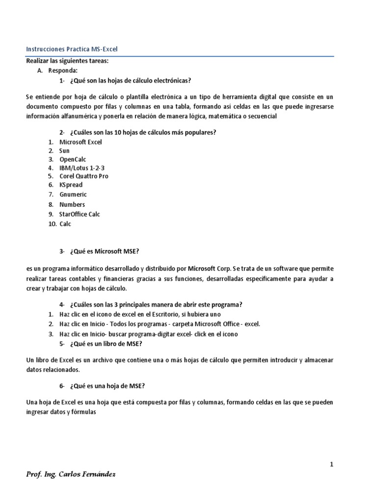 Examen de Excel Básico PDF | PDF | Microsoft Excel | Hoja de cálculo
