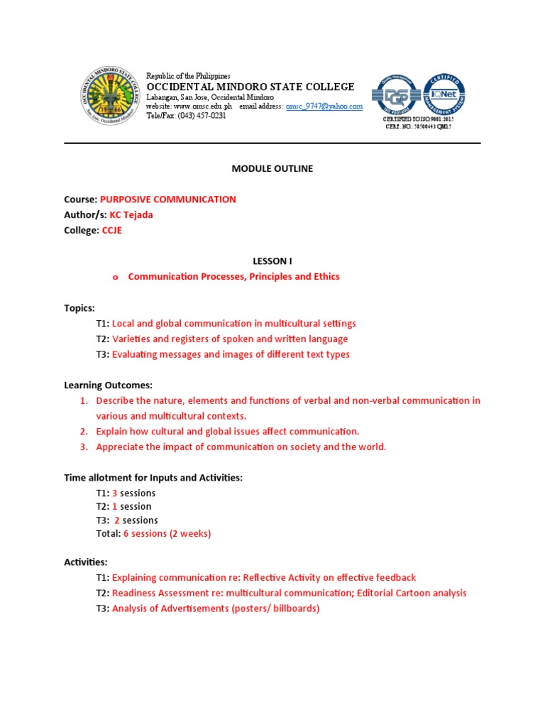 Sample Module Template Workshop | PDF | Communication | Semiotics