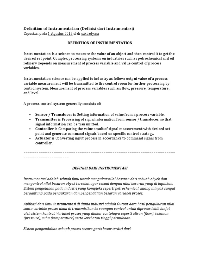 Definition of Instrumentation (Definisi Dari Instrumentasi) PDF
