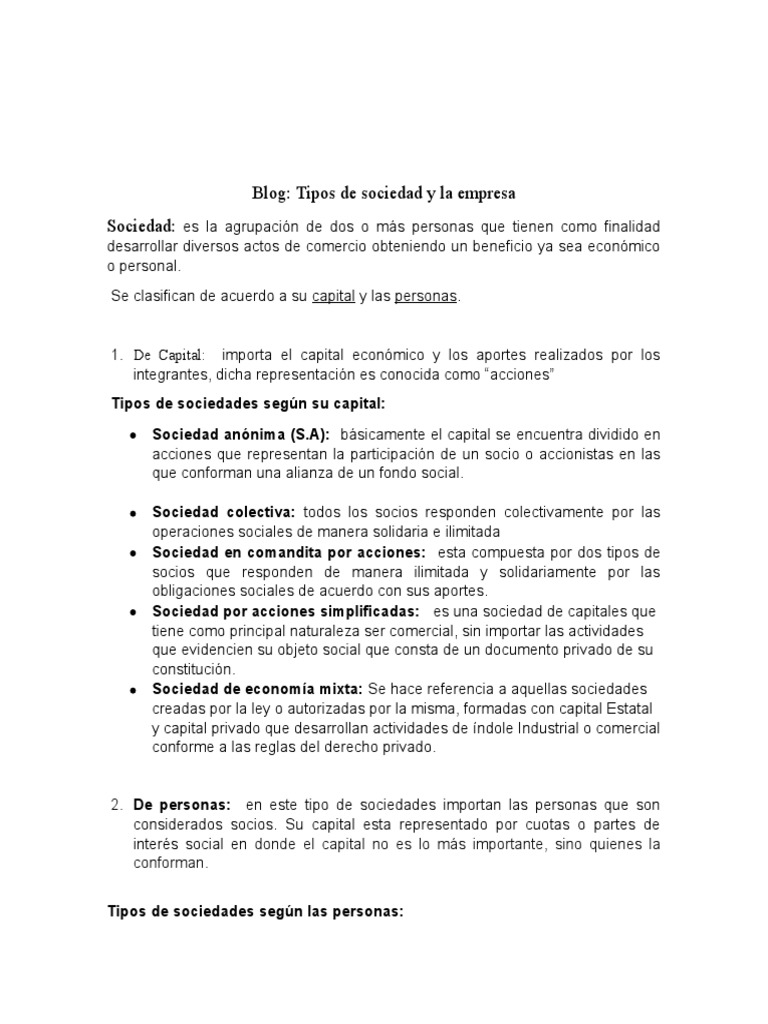 Tipos de sociedades en empresas | PDF | Sociedad | Business