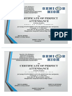 Certificate of Perfect Attendance Nica M. Levantino: Senior Highschool Department
