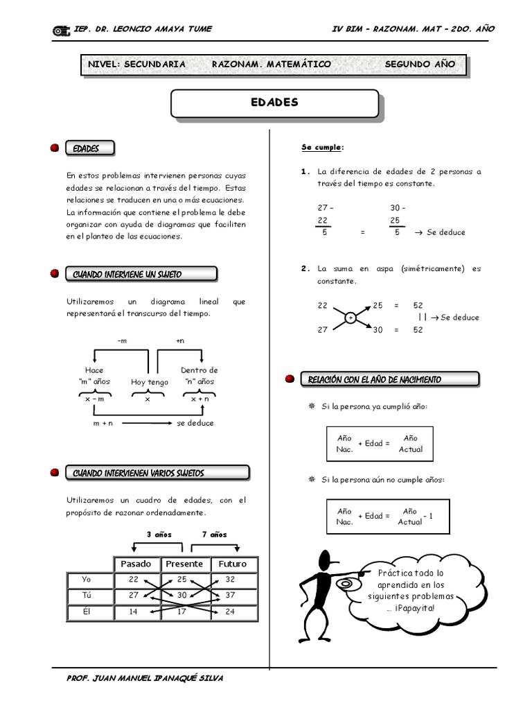 Problemas de Edades para Secundaria | PDF | Deportes | Ocio