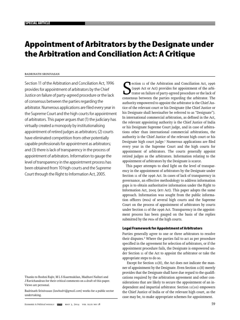 Critique of Arbitrator Appointment Process | PDF | Arbitration ...