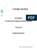 Lecture Notes: ISYS6507 Testing Dan Implementation System