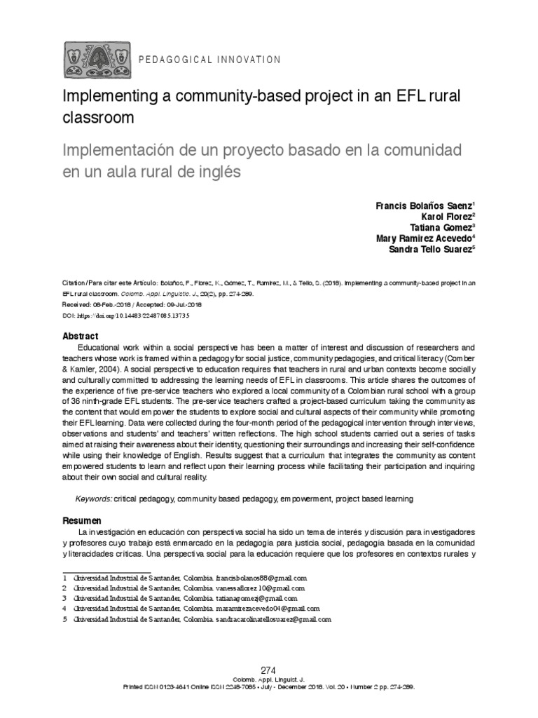 Community-Based EFL Project in Rural Classroom | PDF | Project Based ...