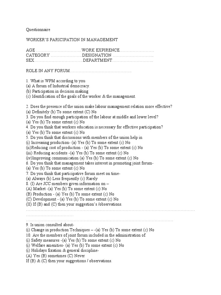 Questionnaire WPM | PDF | Policy | Business