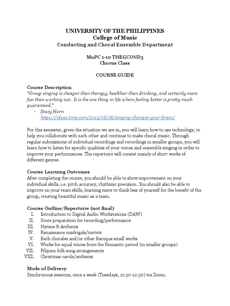 Chorus Class Course Guide PDF Choir Entertainment (General)