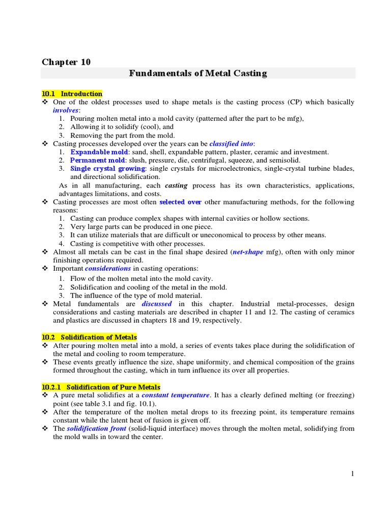 Fundamentals of Metal Casting Processes and Solidification | PDF ...