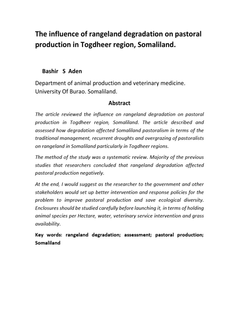 Rangeland Degradation in Togdheer | PDF | Pastoralism | Grazing