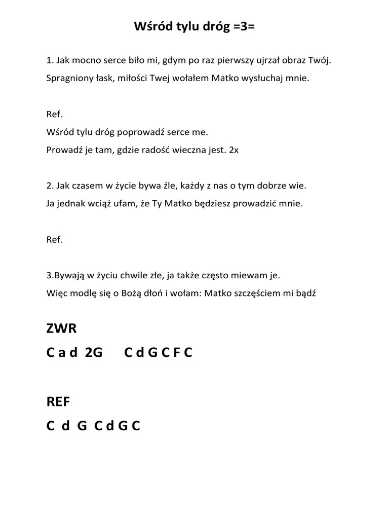 Wśród Tylu Dróg Poprowadź Serce Me Tekst