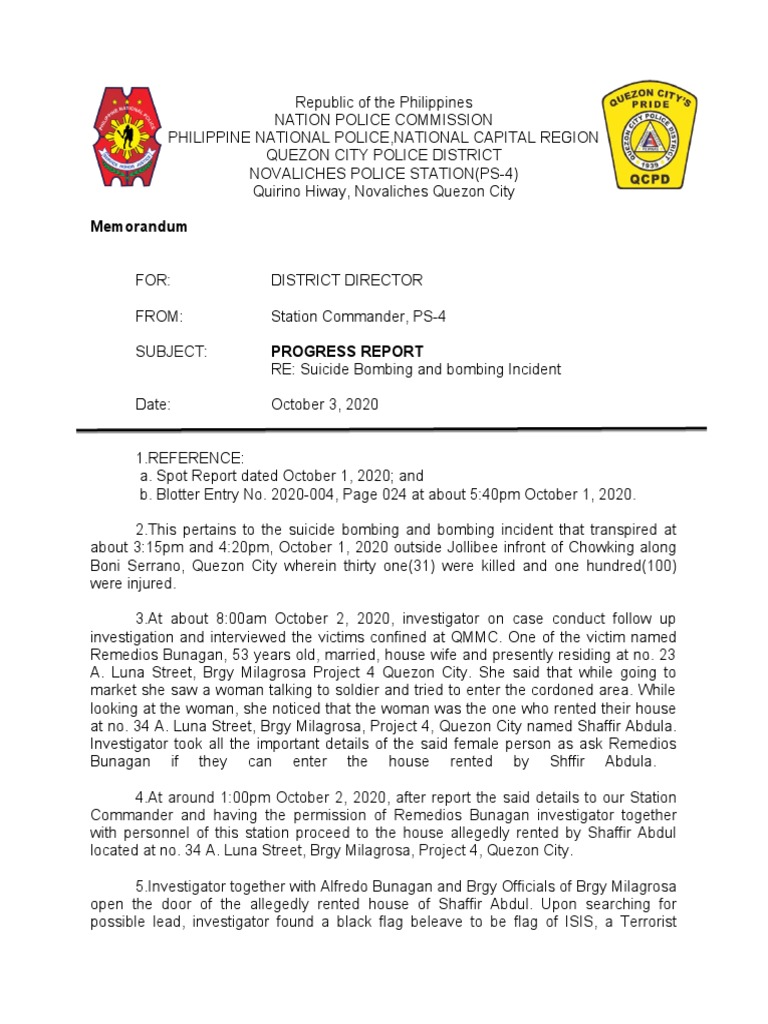 Progress Report | PDF | Bomb | Police