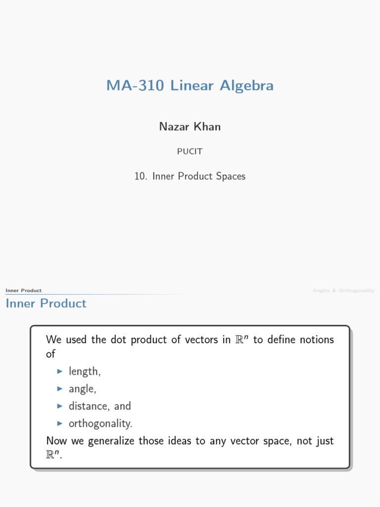 Inner Product Spaces in Linear Algebra | PDF | Vector Space | Linear ...