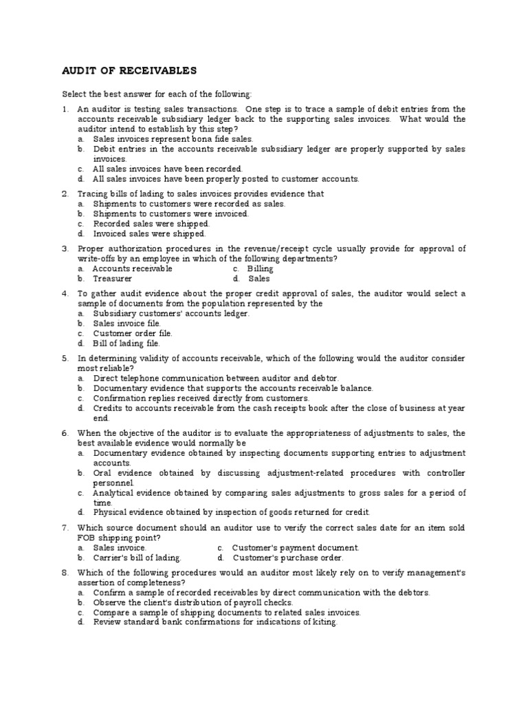 Audit of Receivables | PDF | Debits And Credits | Invoice