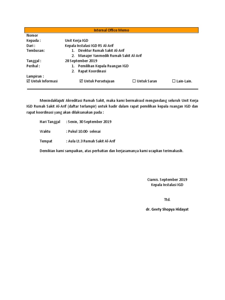 Internal Office Memo Pemilihan Kepala Ruangan IGD | PDF