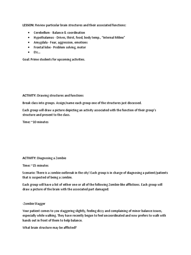 LESSON: Review Particular Brain Structures and Their Associated ...