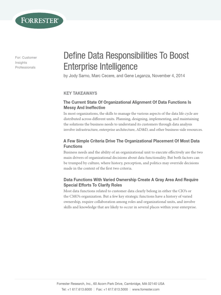 Define Data Responsibilities To Boost Enterprise Intelligence | PDF ...