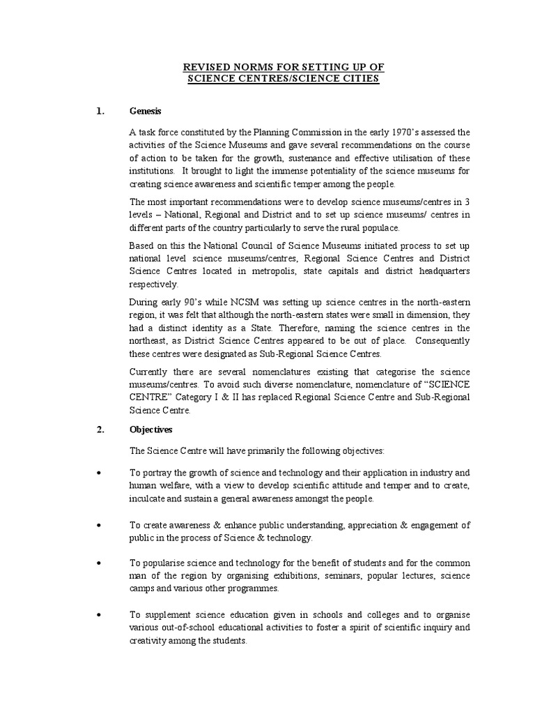 Revised Science City SchemeApproved PDF Science Education Science