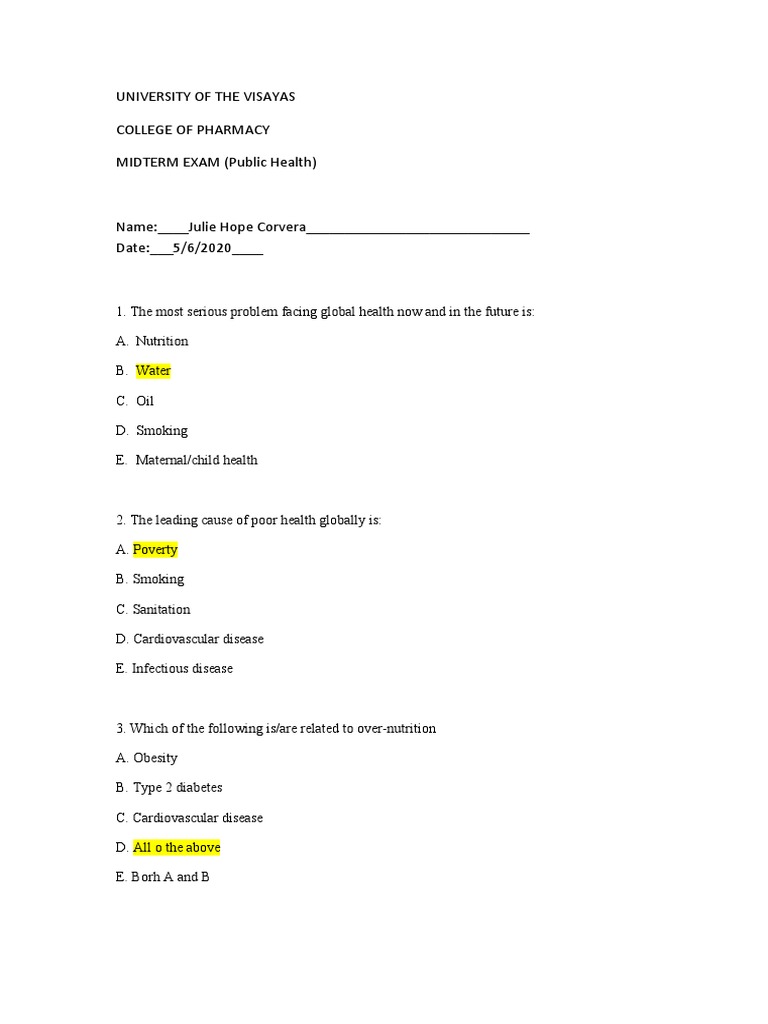Public Health With Answers | PDF | Public Health | Infection