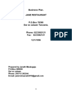 Business Plan. Jane Restaurant: Prepared by Janeth Mwalugaja P.O.Box 009990 Dar Es Salaam Phone: 255712 202244