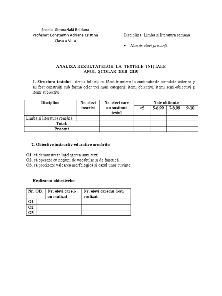 Analiza Test Initial 7 | PDF