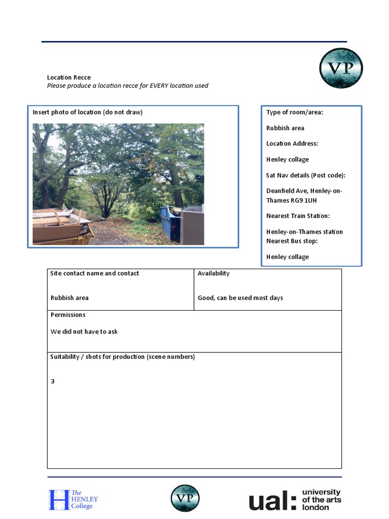 Location Recce for Henley College Rubbish Area | PDF