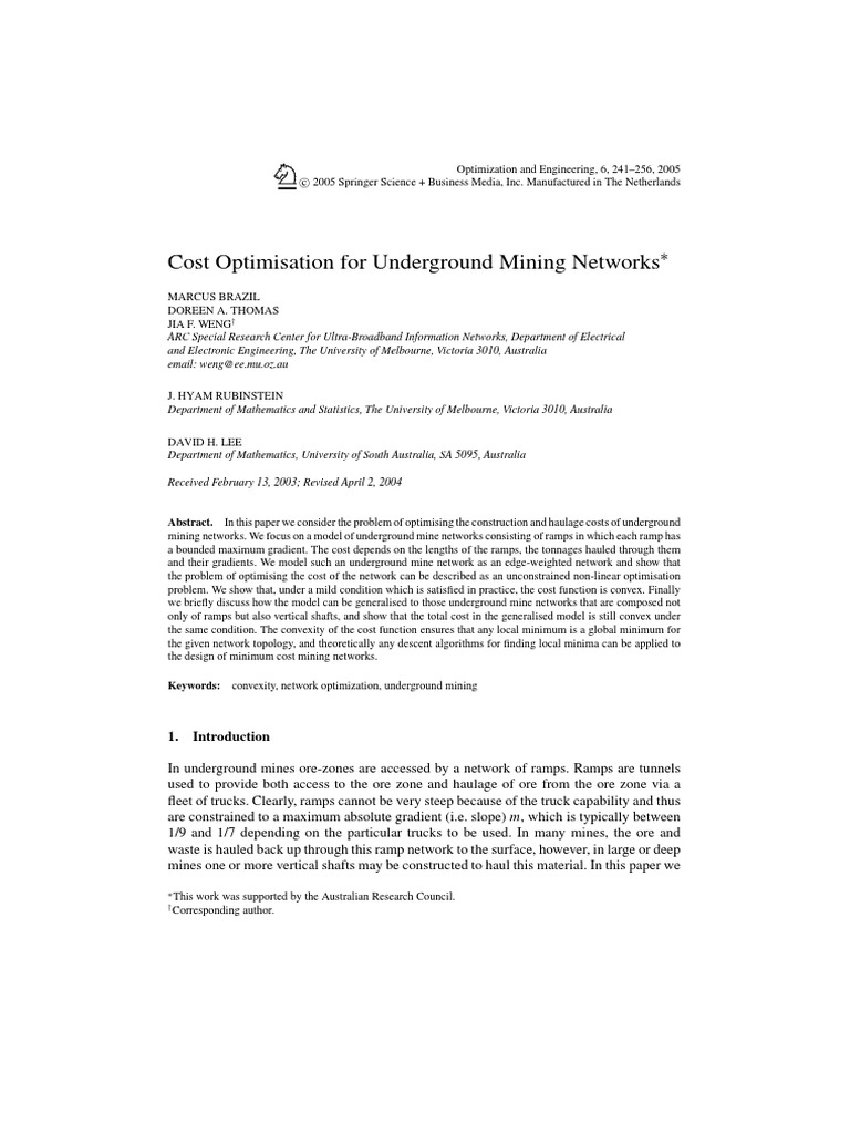 Cost Optimisation For Underground Mining Networks: Abstract | PDF ...