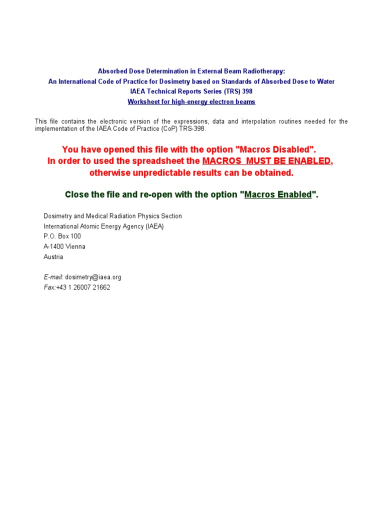 TRS-398 HE Electrons v1.06 | PDF | Dosimetry | Absorbed Dose