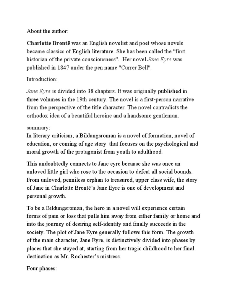 Charlotte Brontë's Jane Eyre Bildungsroman Journey PDF Jane Eyre