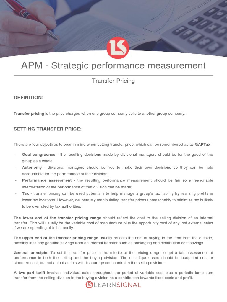 Strategic Performance Measurement: Transfer Pricing | PDF | Cost | Pricing