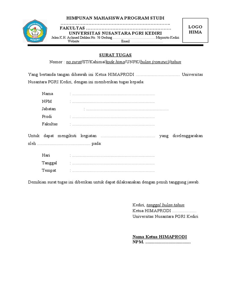 Surat Tugas Himaprodi