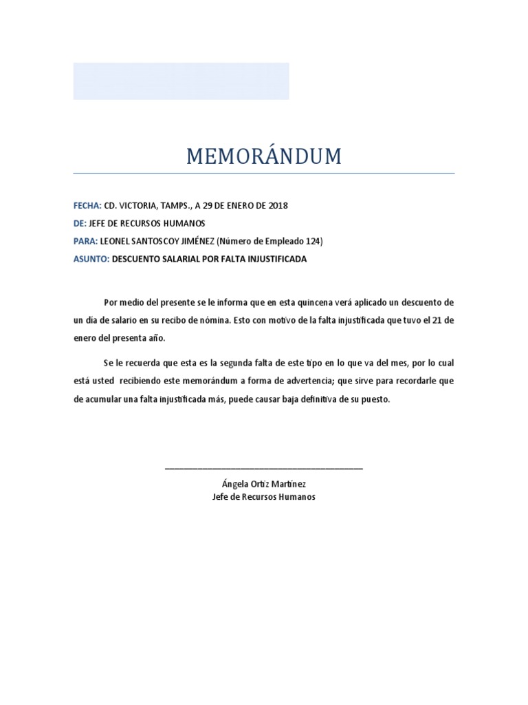 Ejemplo de Memorándum para Empresa PDF