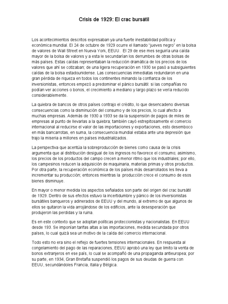 Crac bursátil de 1929 y sus efectos | PDF | Gran depresion | Partido ...