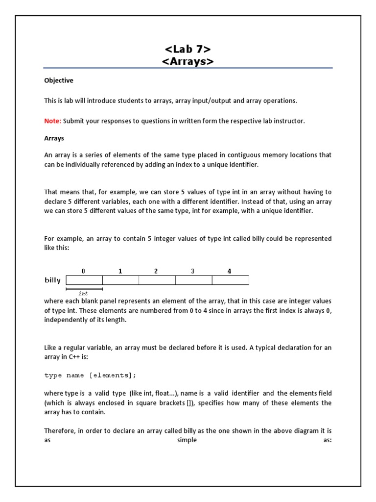 Lab 7 Manual 30032020 102637pm PDF | PDF | Array Data Structure | Data Type