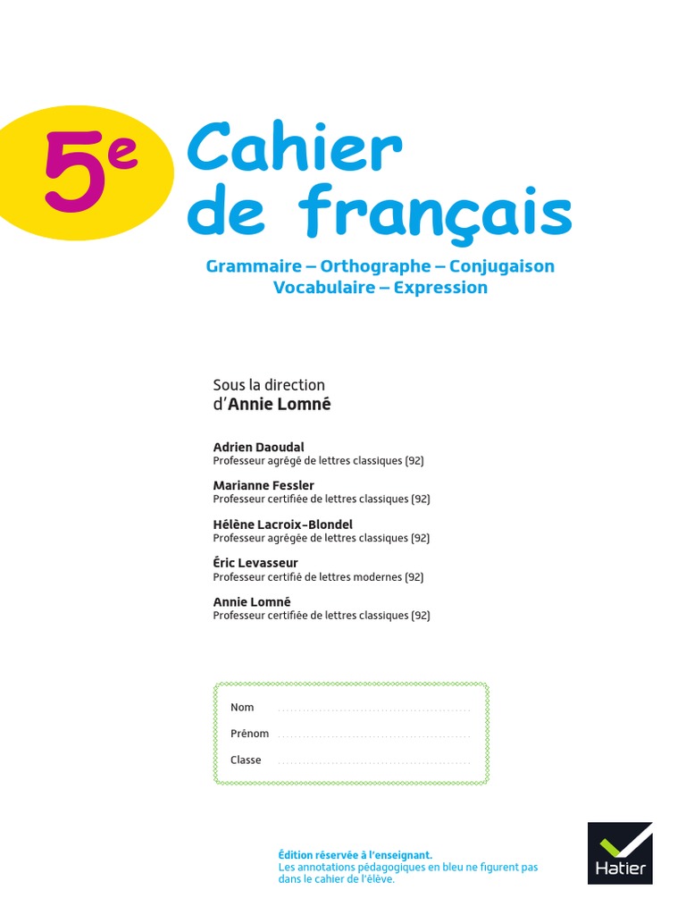 évaluation Temps Composés 5ème Pdf Cahier de Francais 5e Corrigepdf PDF | PDF | Clause | Genre grammatical