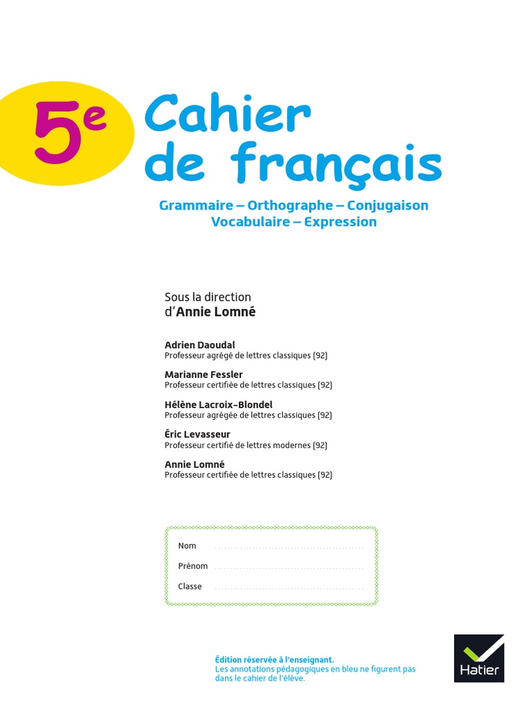 Cahier de Francais 5e Corrigepdf PDF | PDF | Clause | Genre grammatical