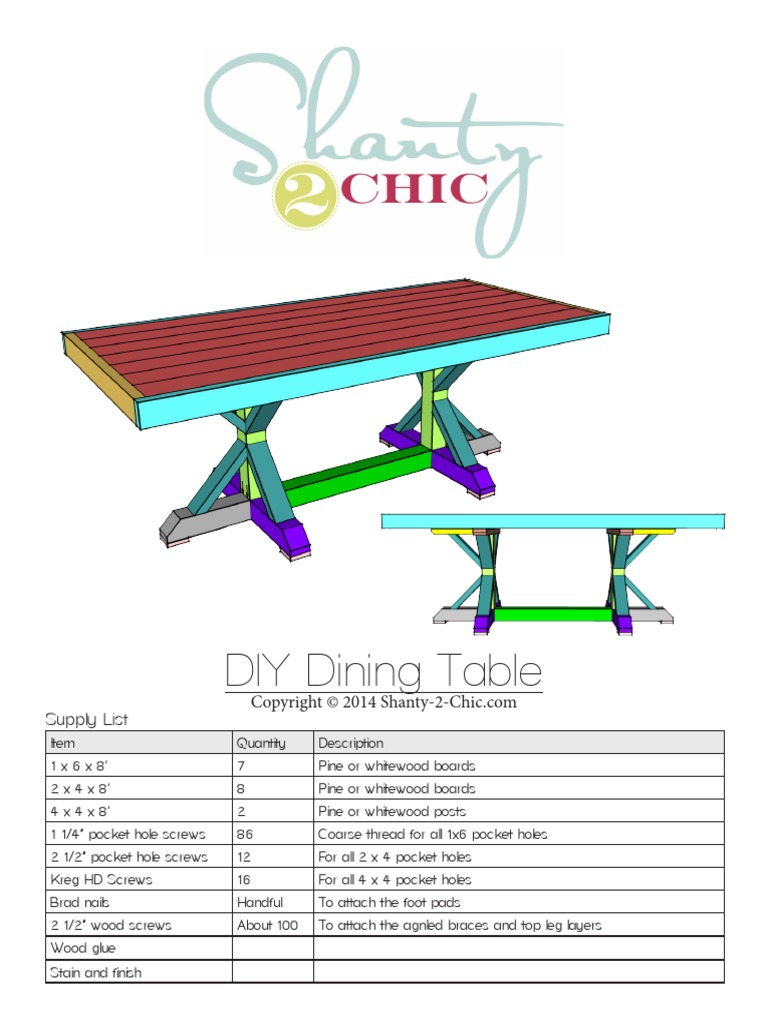 DIY Dining Table: Supply List | PDF | Screw | Building Materials