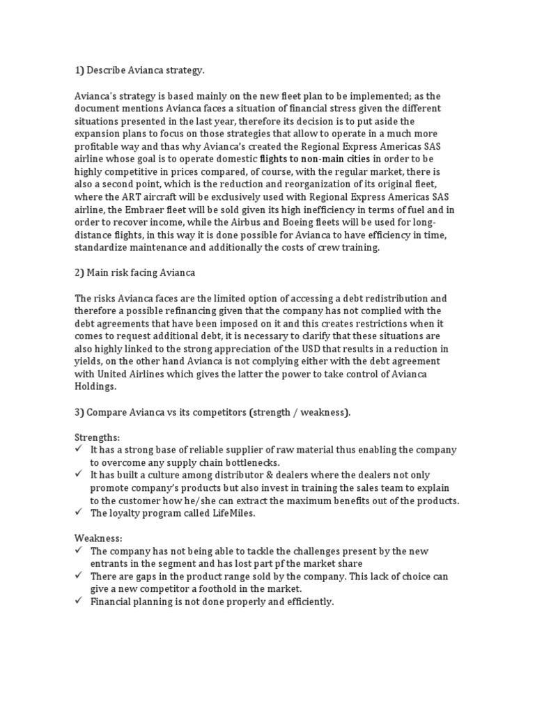 Avianca Review Questions PDF Airlines Debt