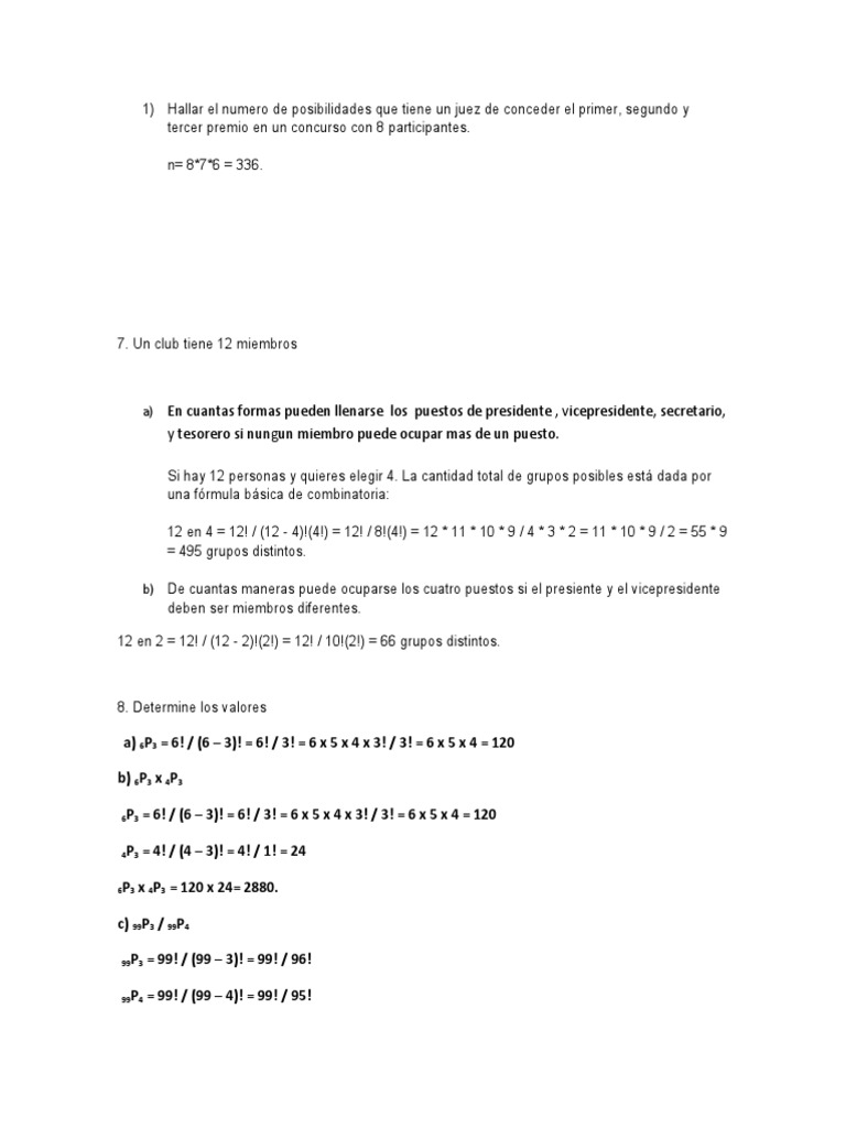 Combinaciones y Permutaciones en Ejercicios | PDF | Enseñanza de matemática