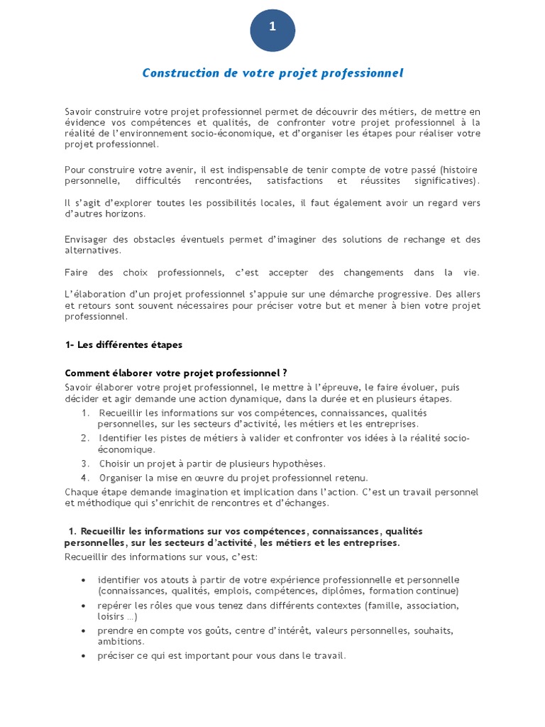 Construire votre projet professionnel | PDF | Artisanat | Emploi
