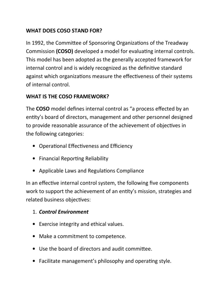 What Does Coso Stand For? PDF Internal Control Policy