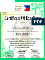 Certificate of Excellence: Johaira Baniaga