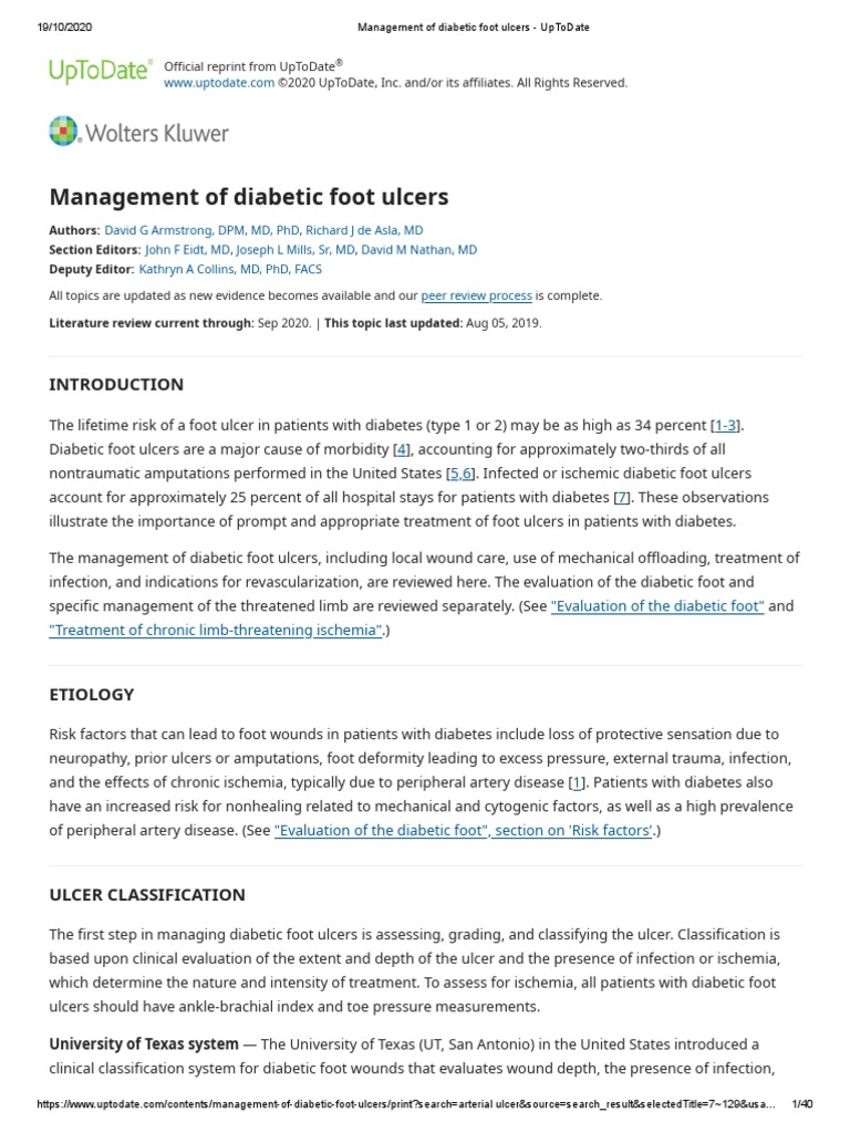 Management of Diabetic Foot Ulcers - UpToDate | PDF | Wound | Ischemia