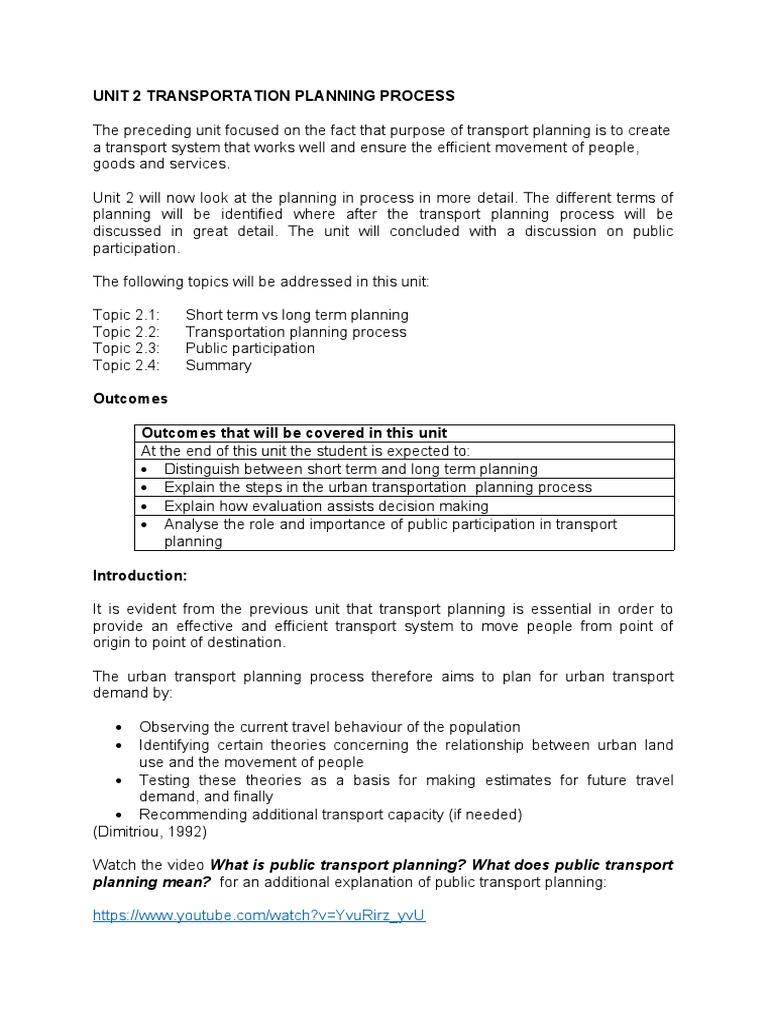 Unit 2 Transportation Planning Process | PDF | Transport | Planning