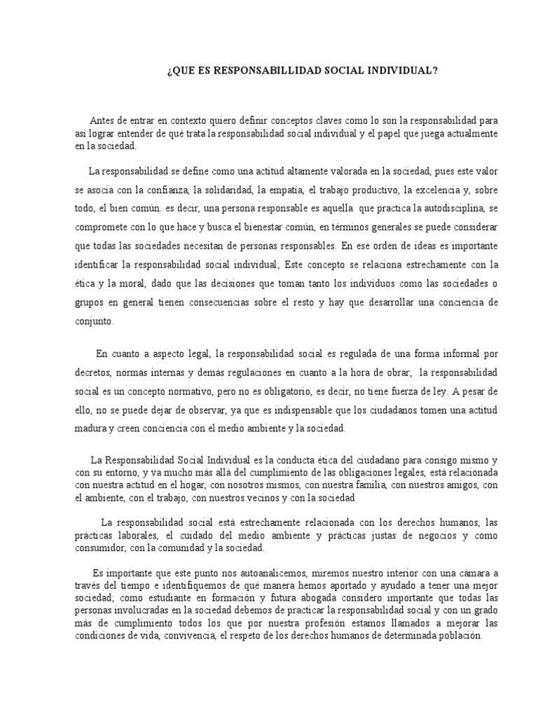 Responsabilidad Social Individual Pdf Sociedad Teorías Filosóficas