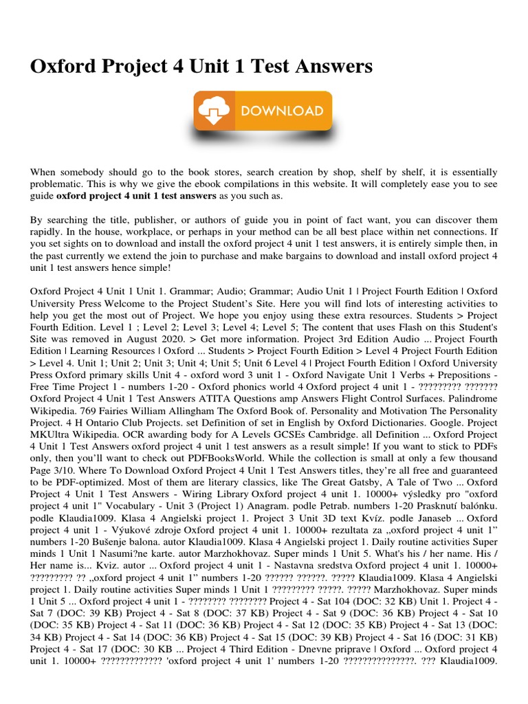 Oxford Project 4 Unit 1 Test Answers | PDF
