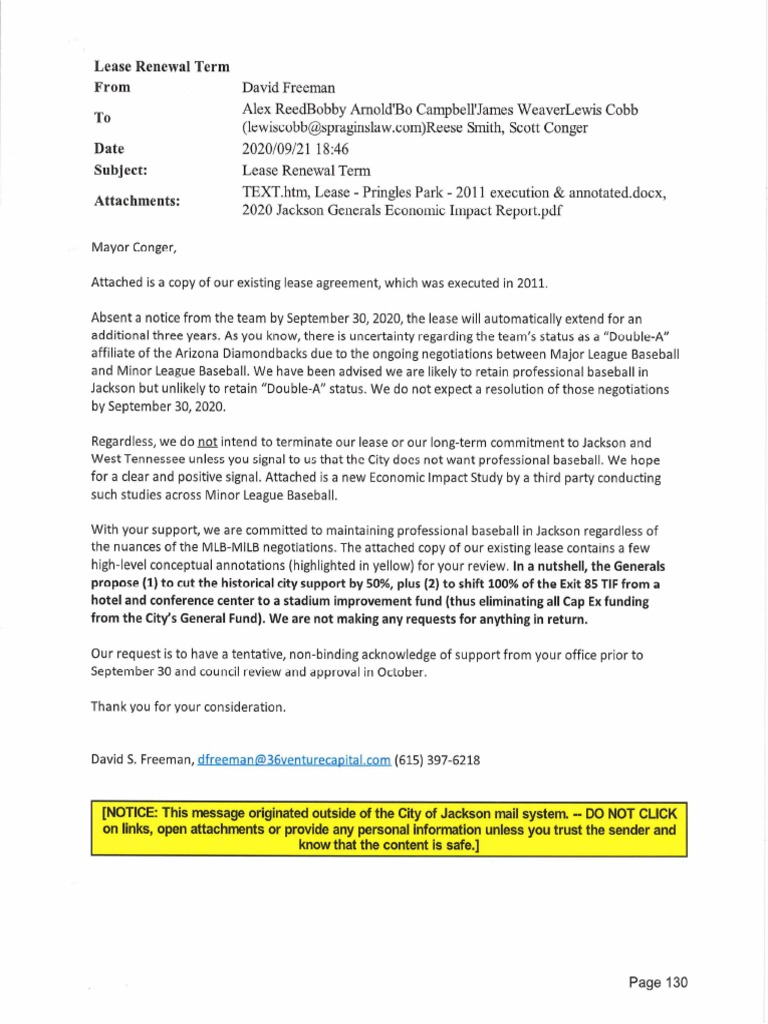 Jackson Generals Owner Emails To The Mayor | PDF